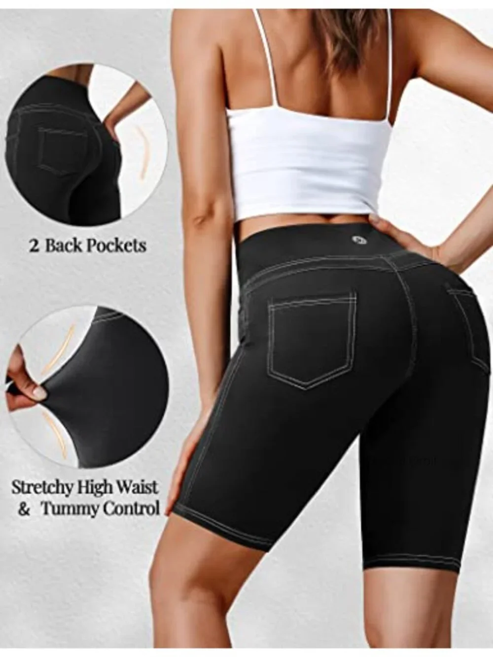 Women's High Waisted Biker Shorts with Pockets, 78% Polyester 22% Spandex